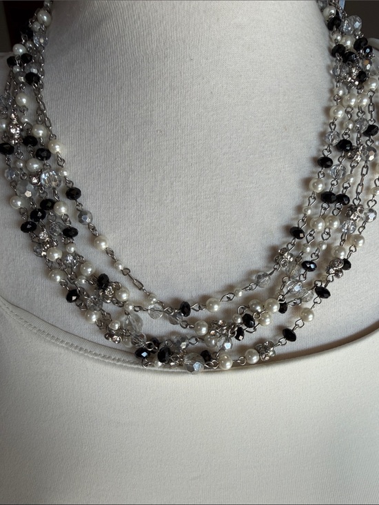 White House Black Market Jewelry - White House Black Market Black, White & Clear Multi-Strand Beaded Necklace